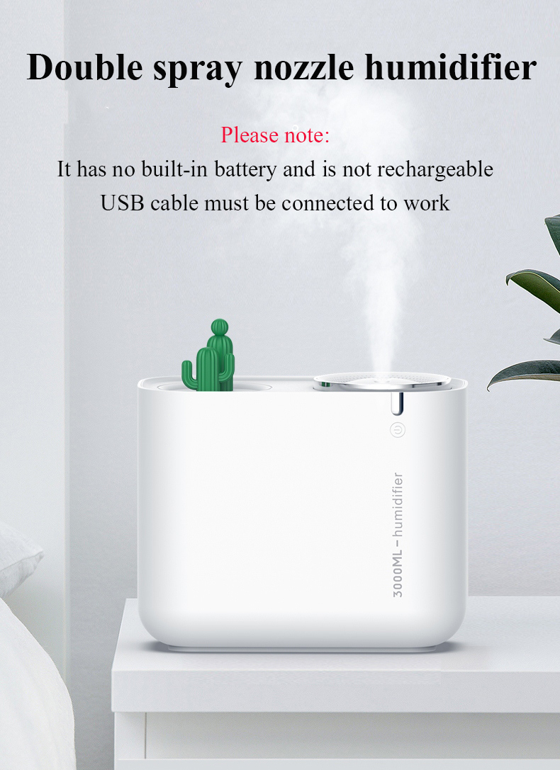 3000ML Dual Spray Ultrasonic Atomizer Large Capacity Home Office Air Humidifier Cool Mist Maker