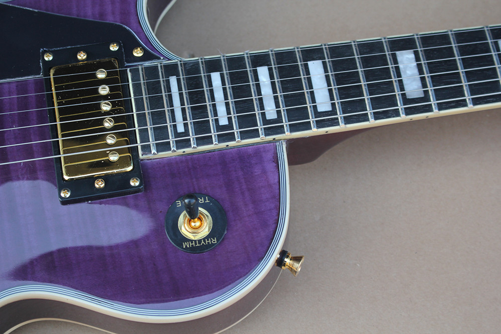 Custom Purple Electric Guitar with Left Handed,Flame Maple Veneer,Gold Hardware,22 Frets,White Binding
