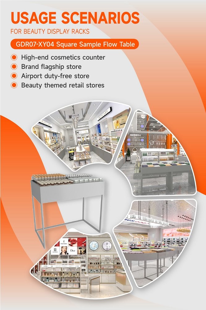 GDR07-XY04 Cosmetic Display Table with 3mm Transparent Acrylic Joint Box and Display Flexibility for Shopping Mall