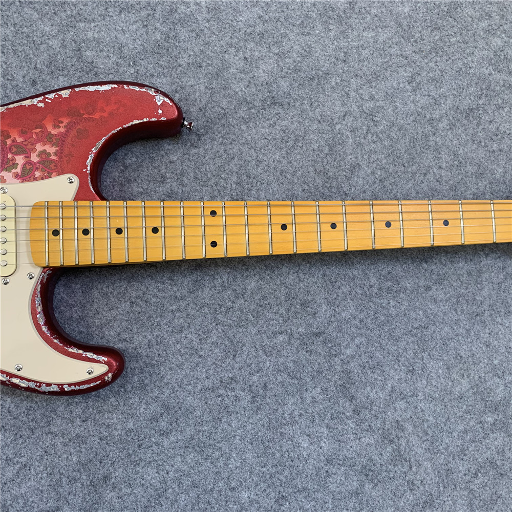 High Quality Electric Guitar Relic Retro Strat Electric Guitar with Pink Flower Color free shipping