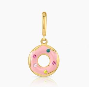 Quality Gold Plated Design Rainbow Colorful Small Pink Donut Charm Pendant in 925 Sterling Silver wholesale