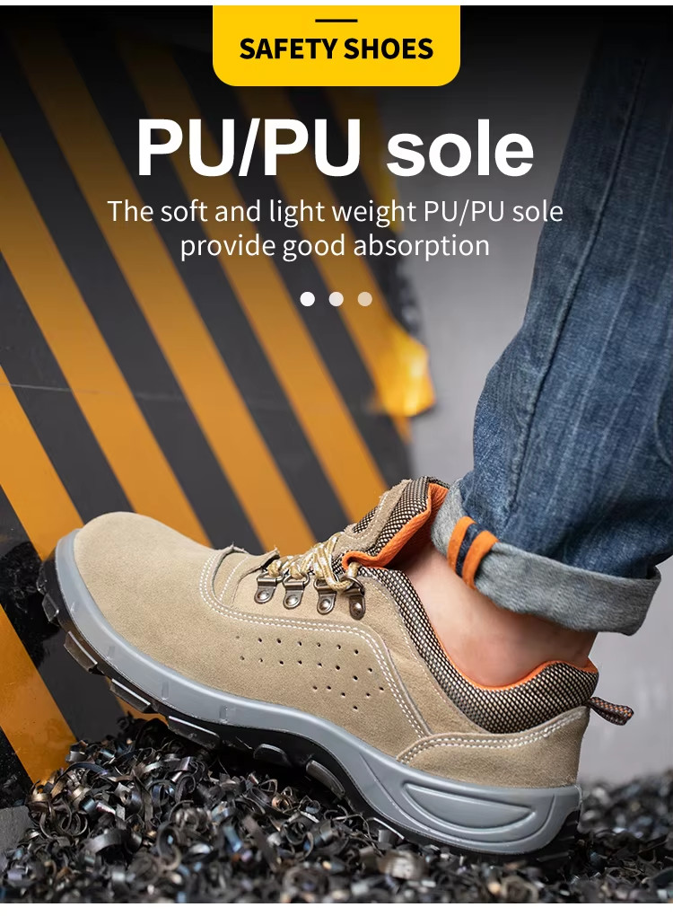 Yellow Lightweight Comfortable Safety Shoes / Comfortable Work Shoes Men with PU/PU Sole