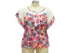 Short Raglan Sleeve Ladies Casual T Shirt Lace Batwing &Shoulder Fresh Flora