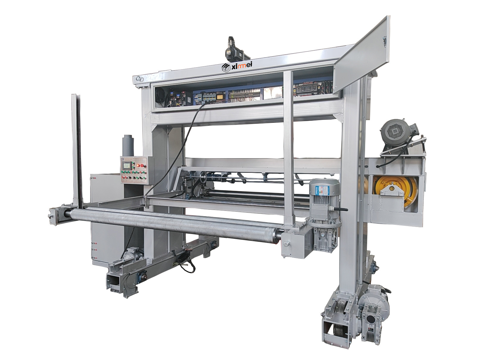 Robust And PU Foam Cutting Machine For Horizontal Slicing On Rail With Auto Pressure Roller And Winding 2200mm Cutting Width
