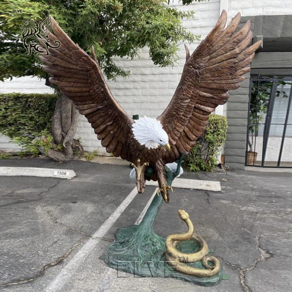 BLVE Bronze Eagle Statues Life Size Metal Hawk Catches Snake Sculpture Large