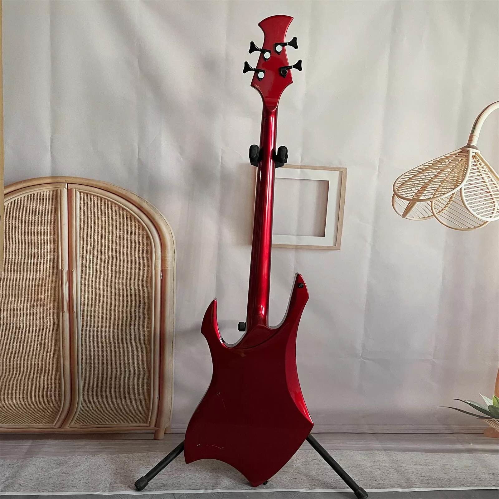 Custom Special Irregular Body Shape Transparent Red Electric Bass Guitar 4 Strings Basswood Body