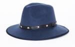 STUDDED LEATHER TRIM FEDORA NAVY