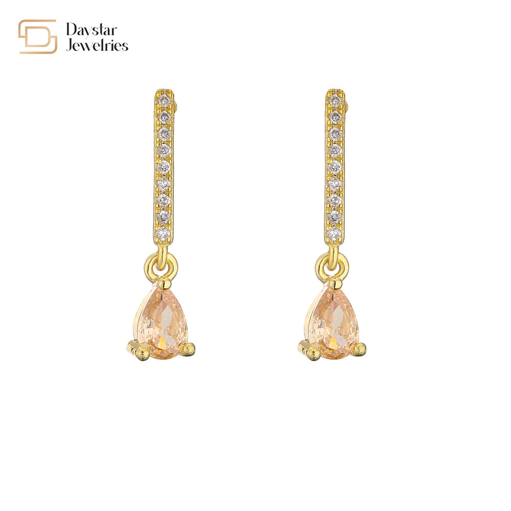Colored Water Drop Diamond Zircon Crystal Pendant Stud Earrings 18k Gold Plated