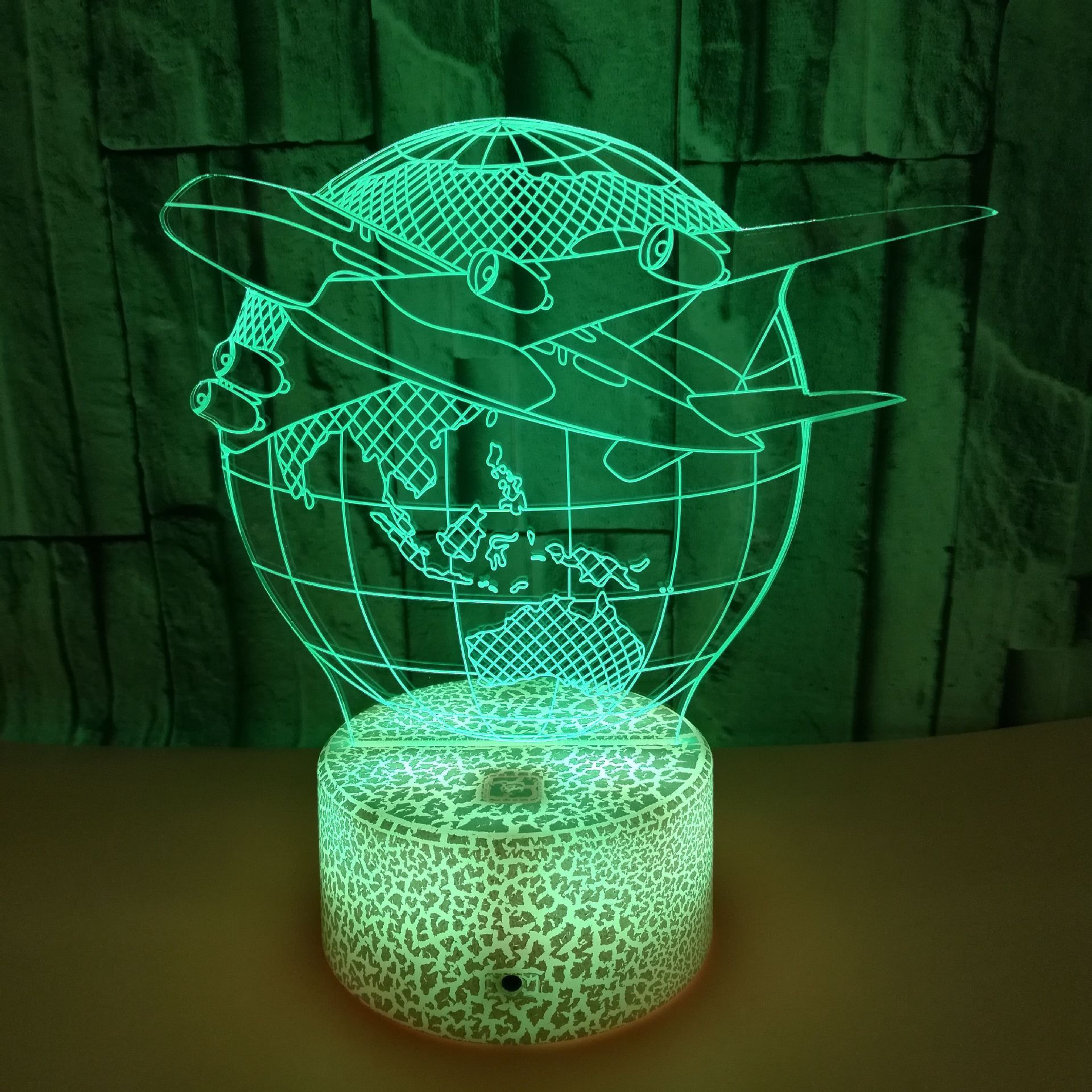 OEM souvenir Earth airplane model 3D LED night light USB colorful touch switch stereo three-dimensional desktop lamp