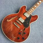 Hollow body jazz electric guitar, Double F holes Chestnut skin electric guitar