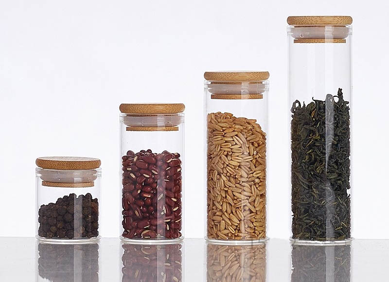 Wood Suction Lid Borosilicate Glass Jar 1-18oz Wide Mouth canabiss Flower Jar
