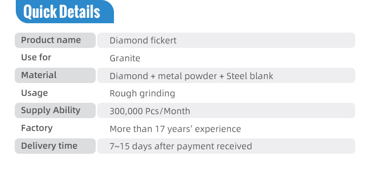 Diamond Fickert Metal Bond Abrasives for Stone Construction Tools Customized Support