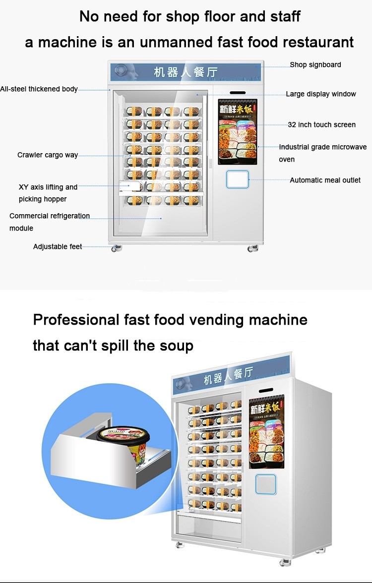 Hot Sale Fast Food Coffee Cupcake Automatic 32 Inch Touchscreen Microwave Heating Vending Machine
