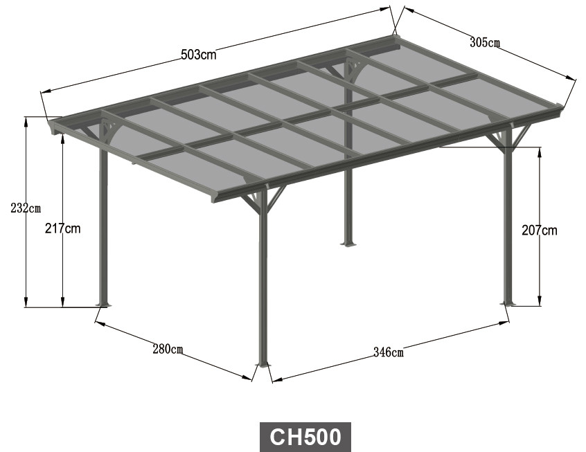 Powder Coated Pent Roof Carport 1.1mm With High Snow Loaing