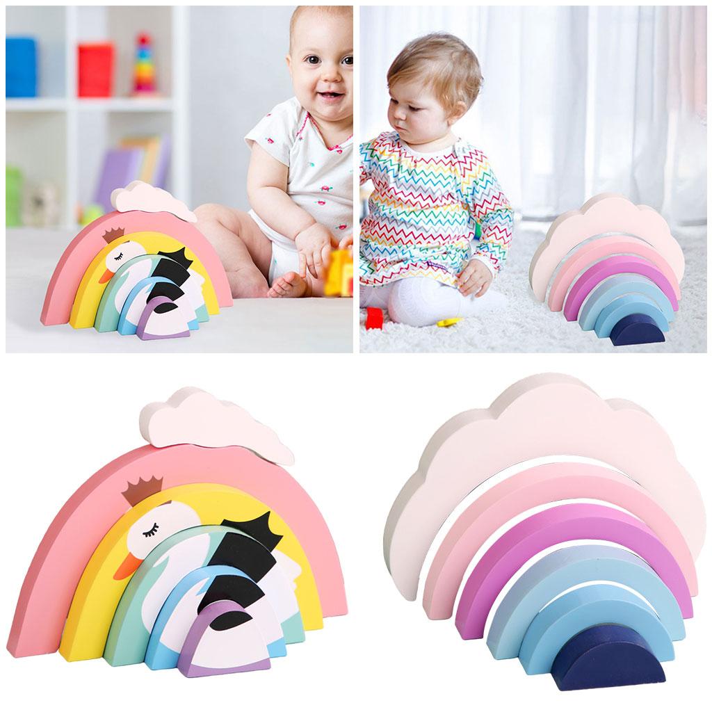 Colorful Building Blocks, Educational Rainbow 6 Pieces Toy Brick for Girls Newborn