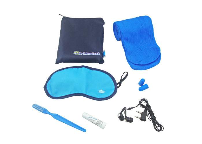 Lightweight Polyester Pouch Travel Kits For Flying , Thermal Transfer Logo Printing