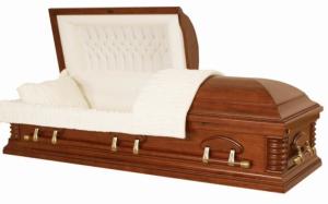 Quality Custom Solid Wood Coffins , Luxury Burial Casket With Almond Velvet Interior wholesale