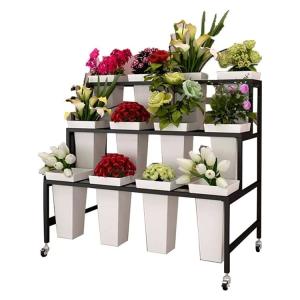 Quality Factory Customized Color Size 3-Layer Stepped Plastic Square Bucket Florist Shelves Flower Stand Flower Shop Display Stand wholesale