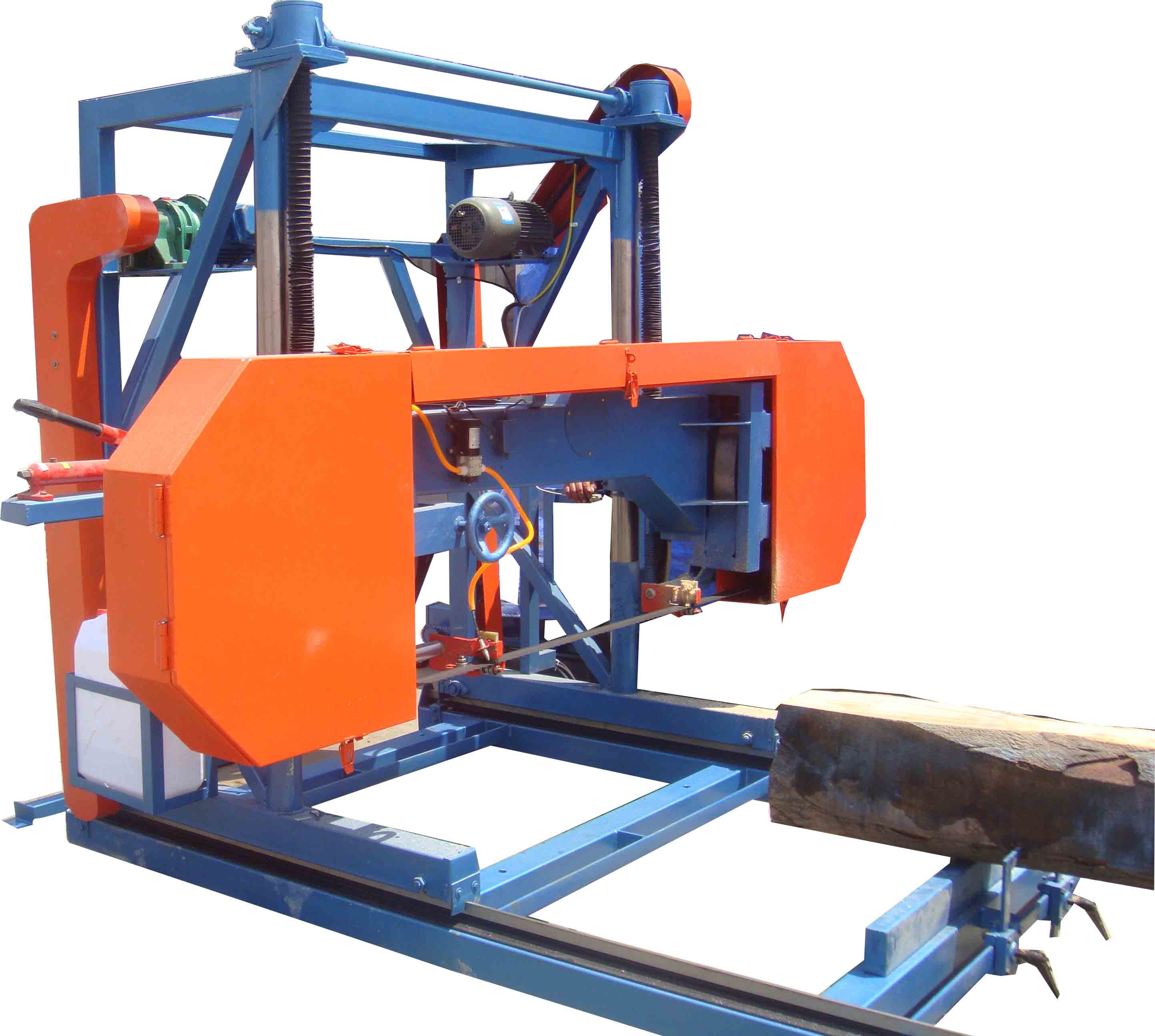 Log harvester cutting portable horizontal band sawmills with diesel engine