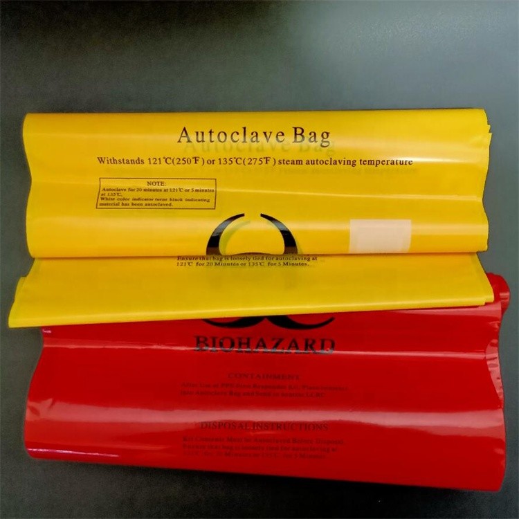 LDPE Medical Autoclavable Biohazard Bag Transparent Red Clinical Waste Bags