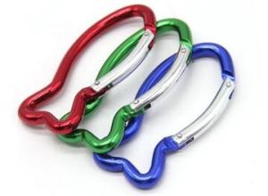 Quality 62x25x5mm Assorted Color Fish Shaped Aluminum Snap Hook Aluminum Carabiner wholesale