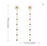 6cm Girls Stainless Steel Gold Earrings Long Dangle Colored Rhinestone Earrings