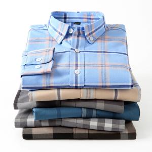 Quality Button Down Collar Casual 100% Cotton Oxford Men's Long Sleeve Plaid Shirt for Autumn wholesale