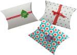 Gold Kraft Christmas Pillow Boxes Paper Folding Jewelry Packaging Ribbon Tag