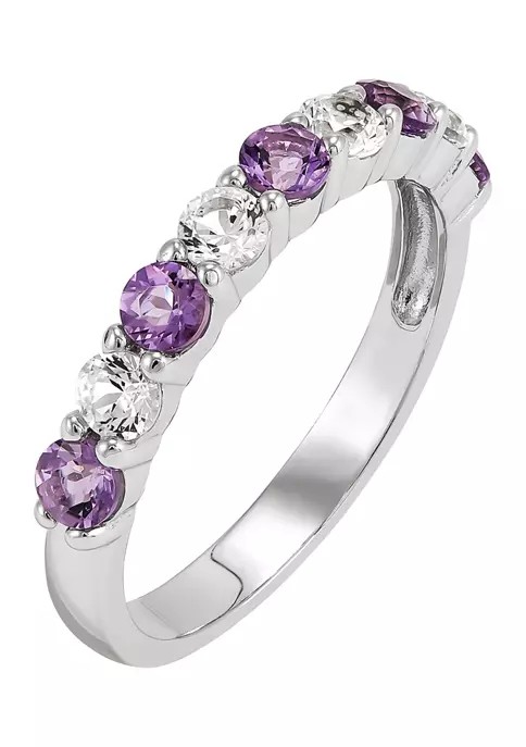 Amethyst and Created White Sapphire Ring With 925 Sterling Silver