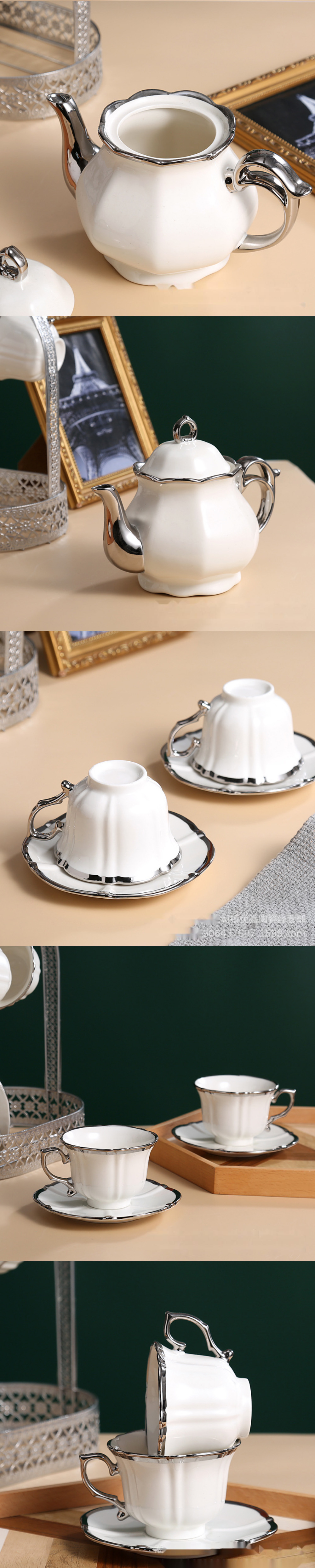 Stylish Ceramic Tea Set with Beautifully Crafted Modern Vintage Gold Porcelain Teapot