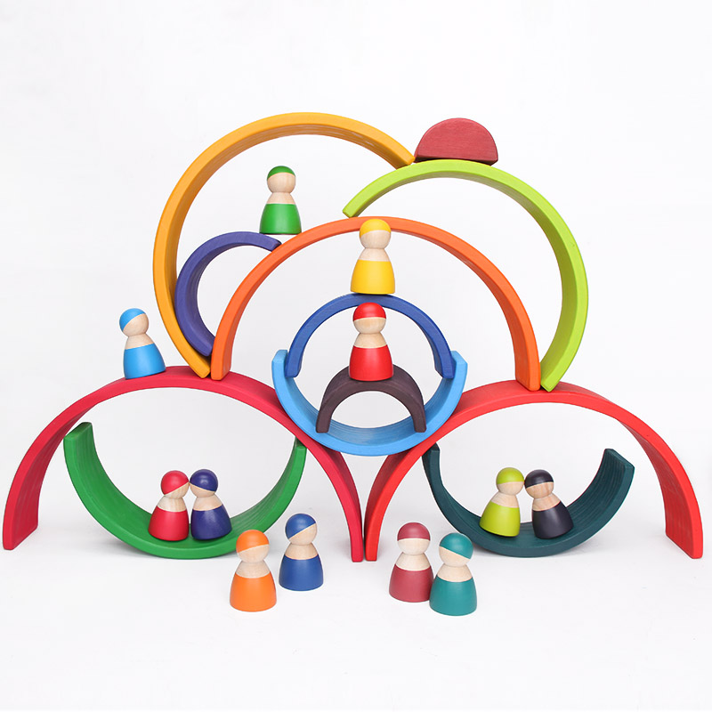 Brown 18cm Rainbow Wooden Building Blocks Toy Creative Educational