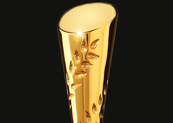 Gold Plated Polyresin Trophy Cylinder Shape Year - End Bonus For Enterprise Staff