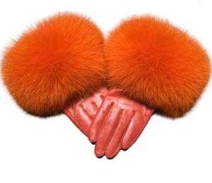Quality Windproof Women Mittens Gloves Genuine Sheep Skin Leather Outdoor Driving Fox Fur wholesale