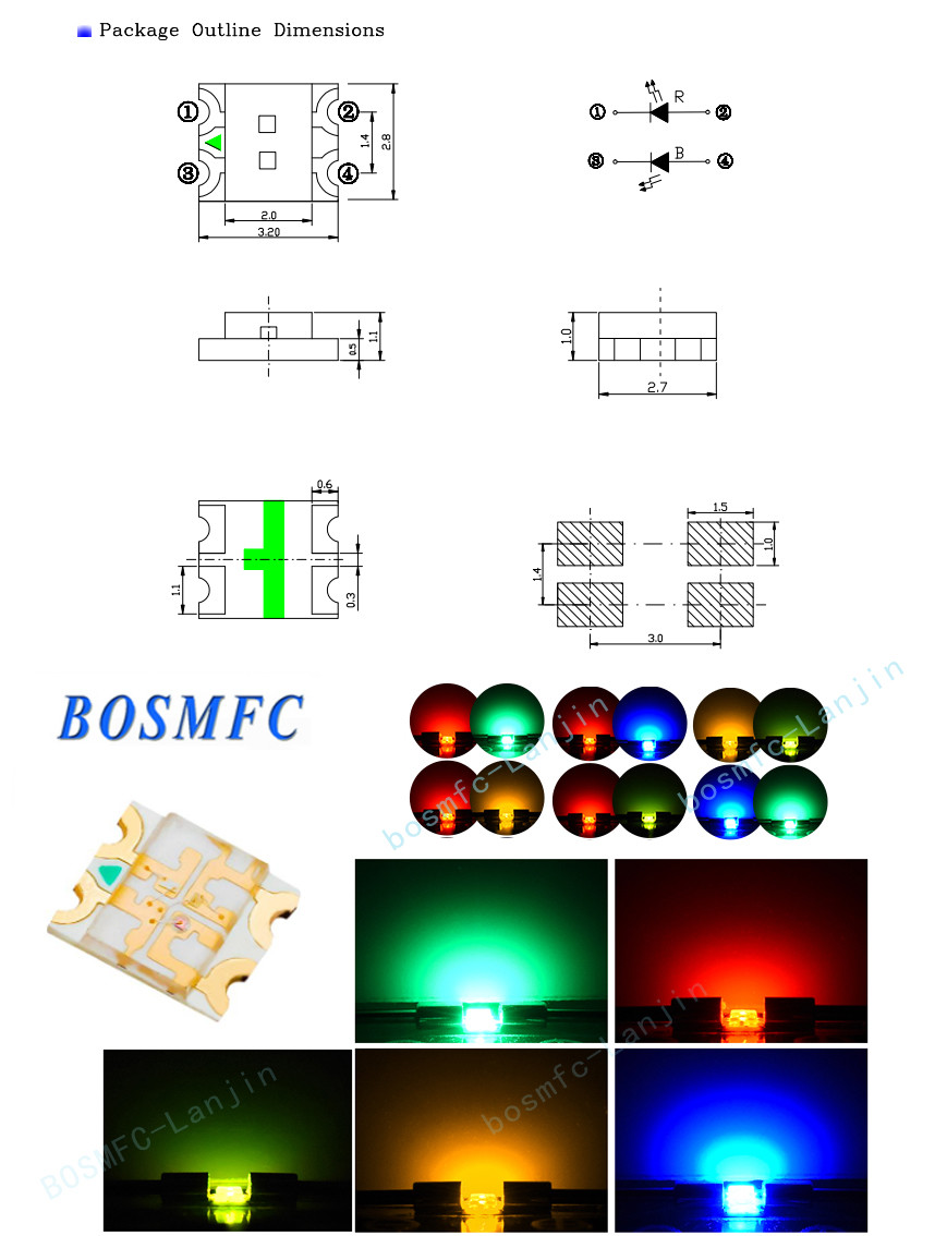 Multiscene SMD LED 1206 Red Yellow Dual Color 120 Degree Viewing Angle