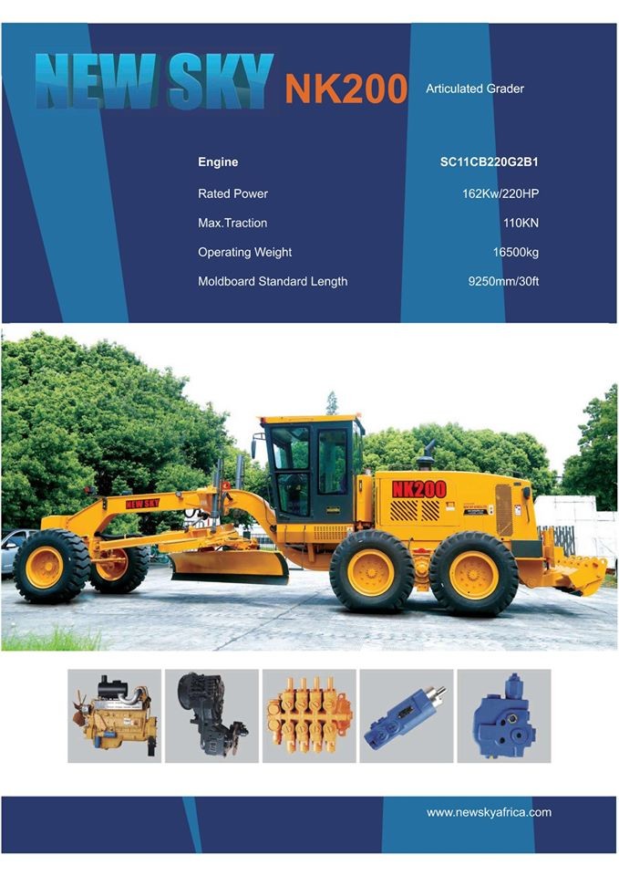 Wide View 16500kg 162kw Motor Grader Machine