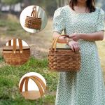 Small Picnic Baskets with Insulated Cooler, Picnic Basket Hamper for 2, Woodchip
