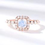 925 Sterling Silver Halo CZ Jewelry Hexagon Natural Blue Moonstone Ring