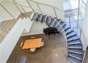 Quality Compact Wood Tread Building Curved Stairs With Standoff Glass Railing wholesale