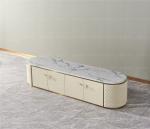 Pink Mid Century Golden Stainless Steel 78" TV Stand With 4 Doors