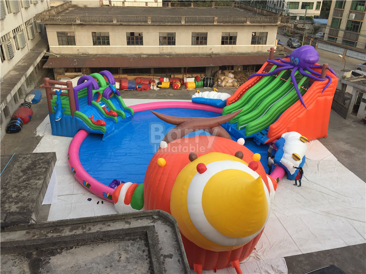 Giant Outdoor Inflatable Water Park , Custom Children Octopus Water Slide