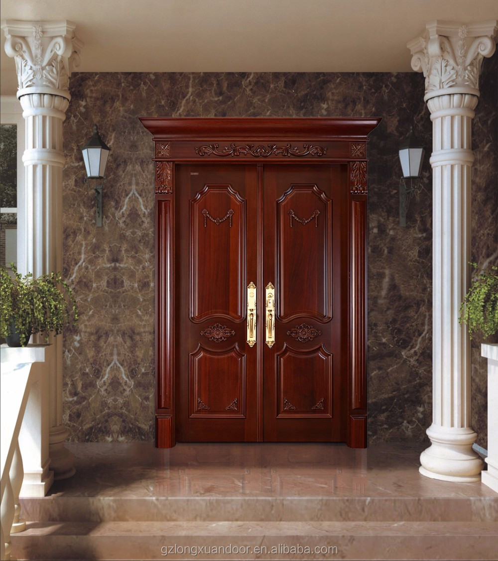 Personal custom design solid wood double doors 2 leaf for the front entrance to our home