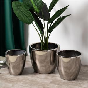 Quality Best design indoor outdoor large big decor electroplate planter pots luxury sliver ceramic flower pot wholesale