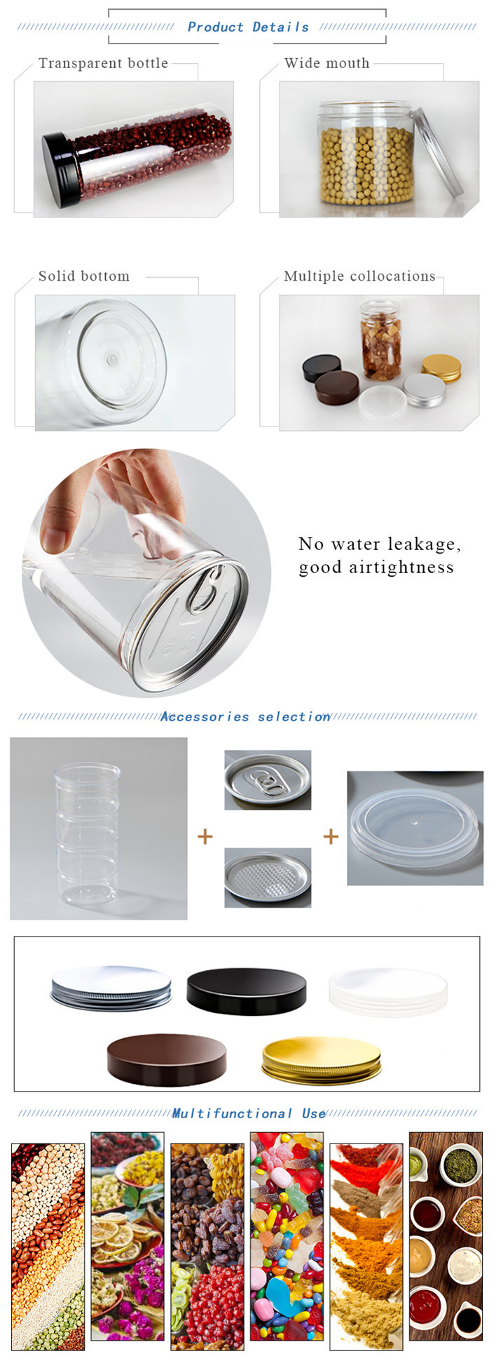 Dia 85mm Round Plastic Canisters Easy Open Transparent Nuts Storage Jars With Lids