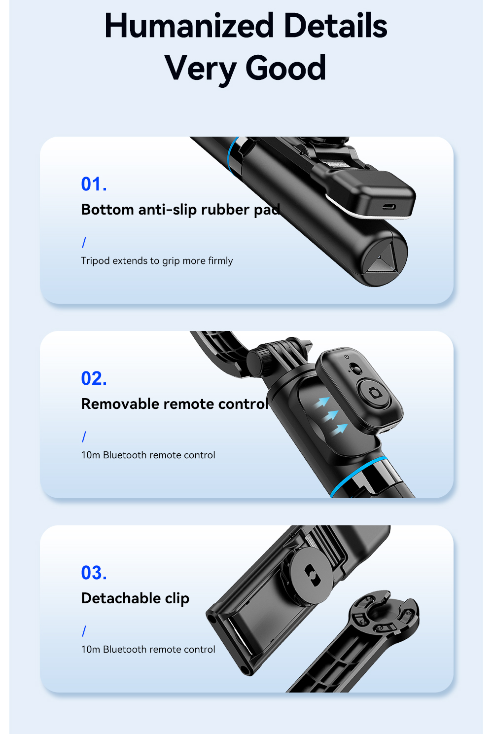 Bluetooth Remote Control Long Selfie Stick Adjustable For Mobile Phones