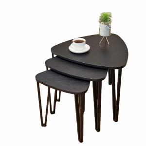 Quality Modern Black Chipboard Wood Nest Of 3 Coffee Tables Set For Living Room wholesale