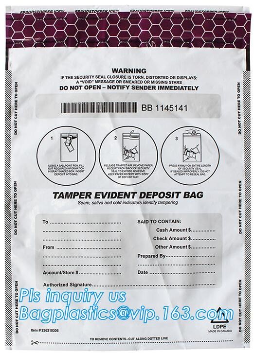 Opaque Tamper Evident Sealing Plastic Bank Money Steb Security Bag / Custom Self Adhesive Plastic Courier Bag, bagease