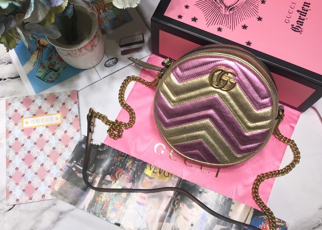 GG Marmont Wave Round Full Leather Chain Bag Soft Leather 18.5cm Length