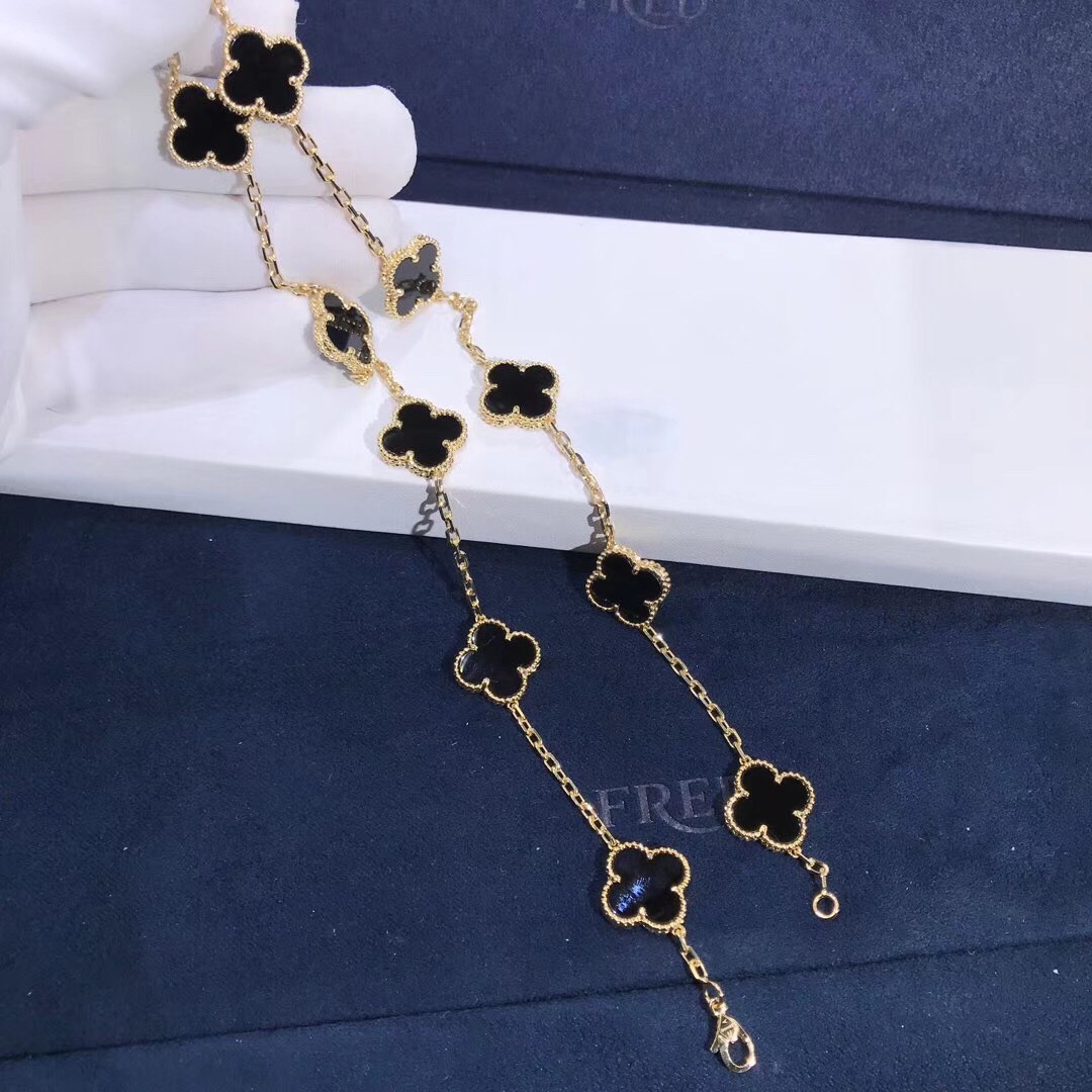 Fantastic Van Cleef & Arpels 18k Gold Vintage Alhambra Necklace 10 Motifs