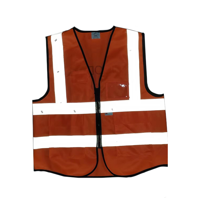 Patchwork Polyester Safety Vest With Pockets And Zipper Orange Green