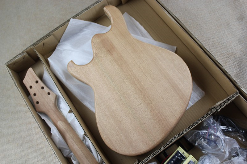Custom Semi-hollow Electric Guitar Kit(Parts) with Mahogany Body ans Neck,Flame Maple Veneer,Chrome Hardwares,DIY Guitar
